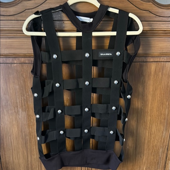 RUBEN GALARRETA black studded woven cage Vest